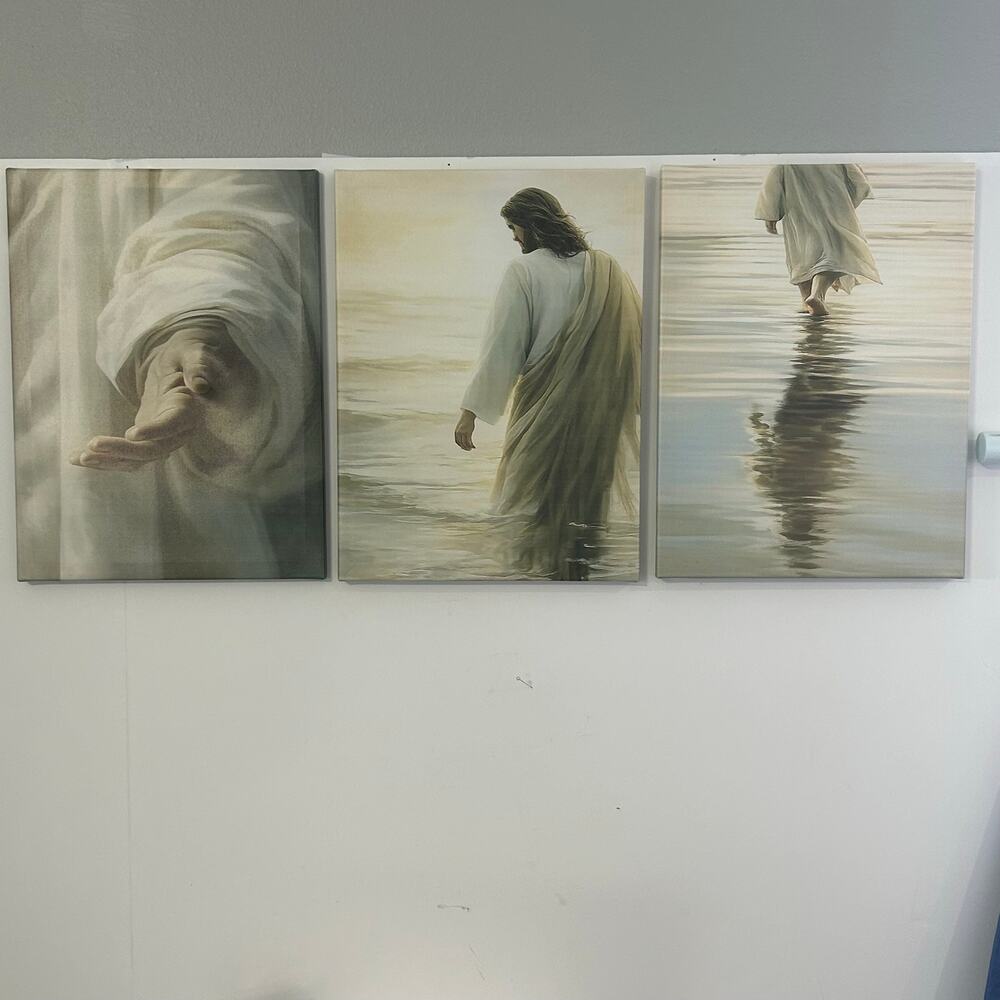 Jesus Christ Canvas Wall Art Set of 3 Walking on Water Christian Prints 12x16